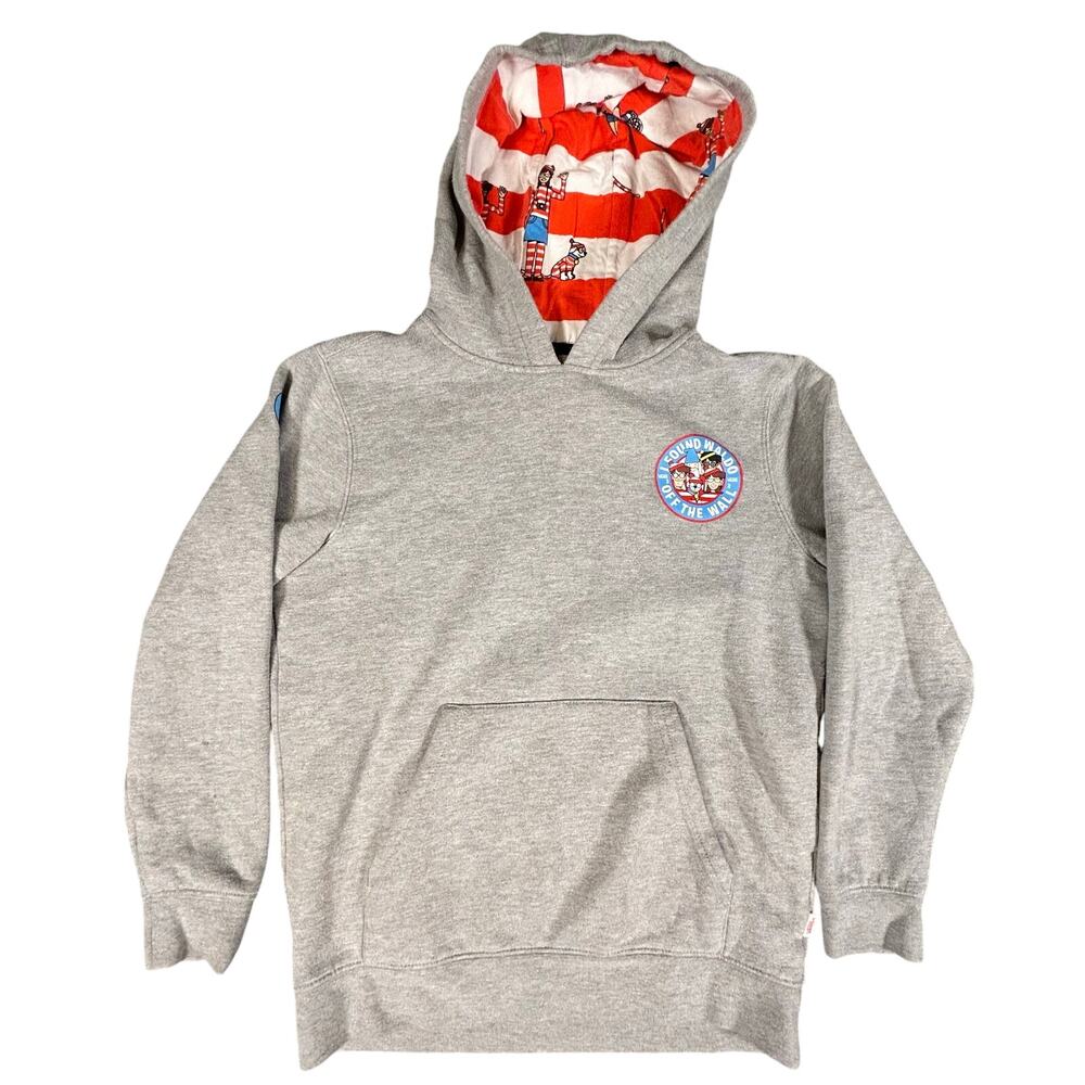 Vans Off The Wall‎ Waldo Hoodie Kids Sz Medium Gray I Found Waldo Pullover
